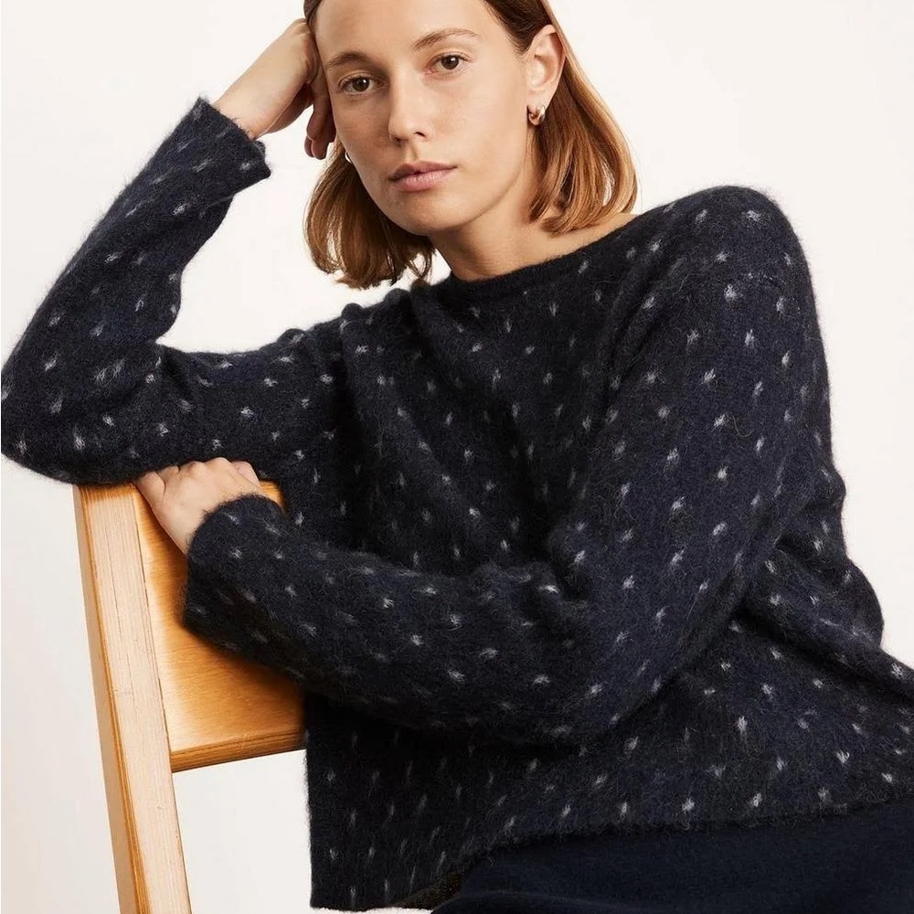 Vince Starry Dot Mohair & Alpaca Blend Crewneck Sweater Navy Blue Medium - Picture 3 of 6